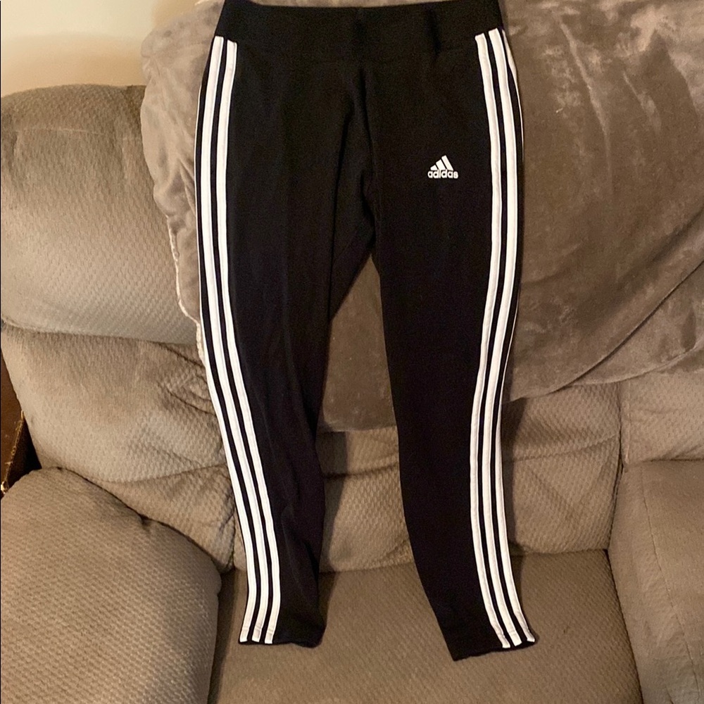 Adidas Black and White Leggings with Classic Three-Stripe Design
